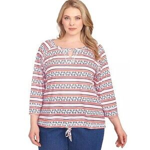 Hearts of Palm Women's 3/4 Sleeve Anchors Away Drawstring Top 2X NWT